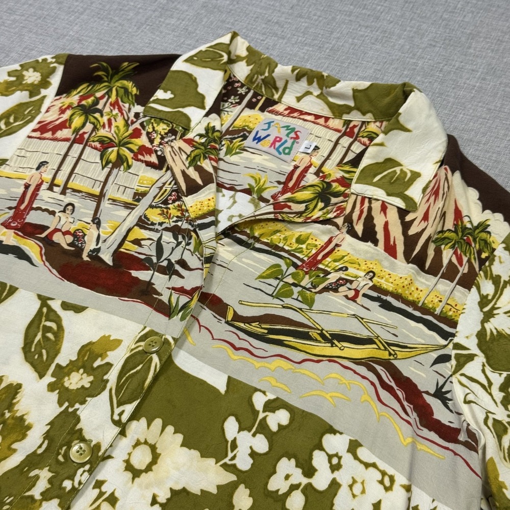 Jams World Vintage Hawaiian Floral Rayon Shirt Womens Large Multicolor